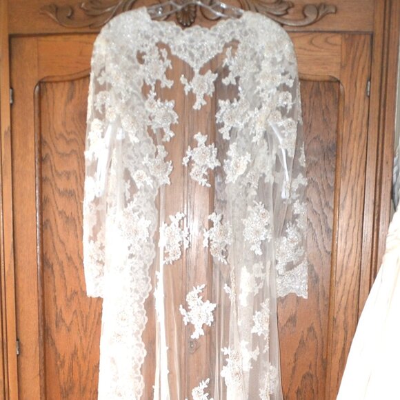2 piece Vintage Oleg Cassini Collection Ivory Wedding Dress Lace Beaded Jacket 4 - Picture 9 of 16